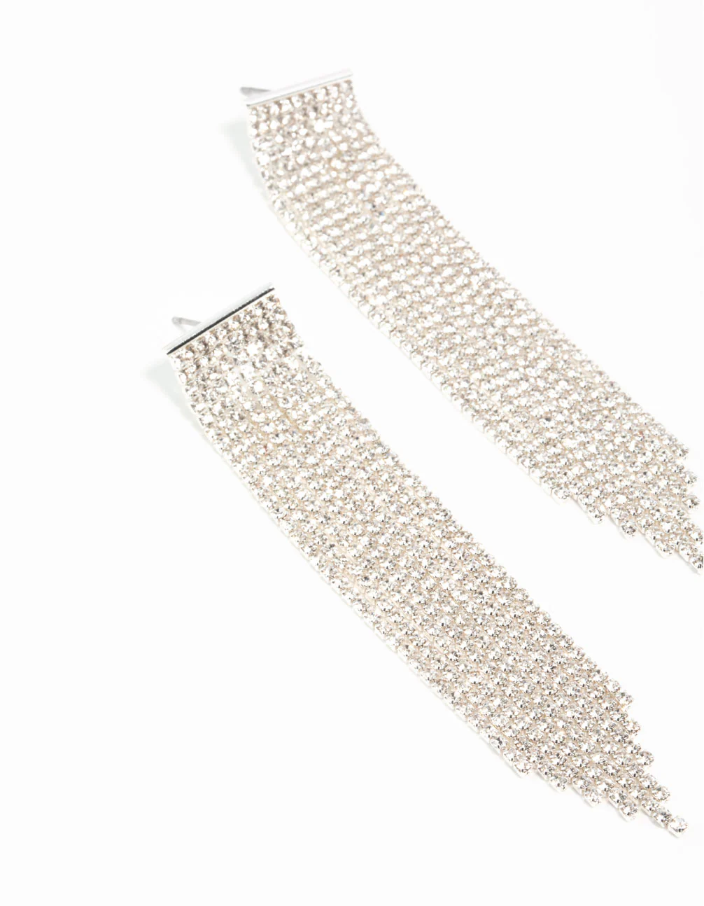 Silver Plated Cupchain Diamante Fringe Stud Earrings - Image 4