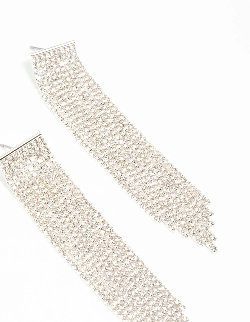 Silver Plated Cupchain Diamante Fringe Stud Earrings - Image 8