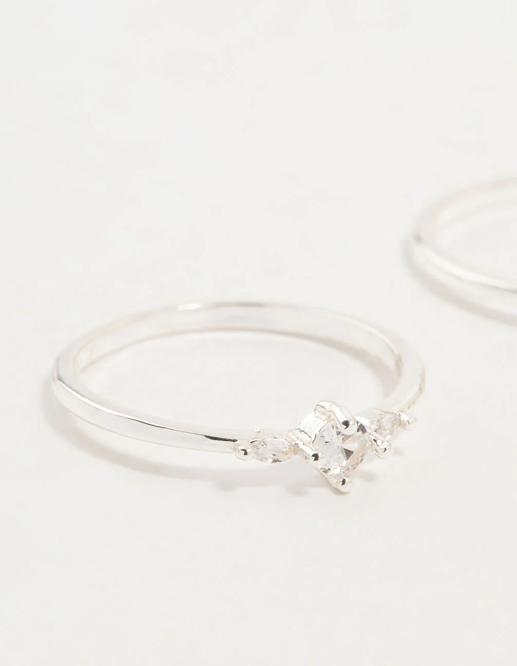 Silver Plated Dainty Cubic Zirconia Stacking Rings 2-Pack - Image 2