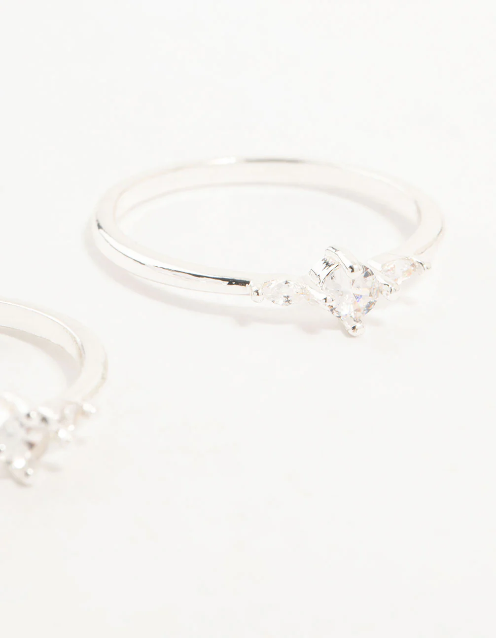 Silver Plated Dainty Cubic Zirconia Stacking Rings 2-Pack - Image 3