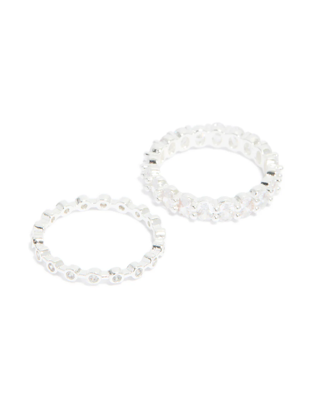 Silver Plated Dainty Cubic Zirconia Stacking Rings 2-Pack - Image 2