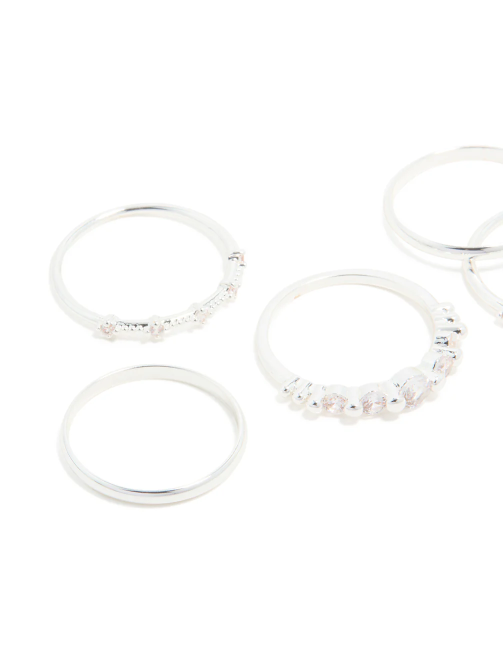 Silver Plated Dainty Cubic Zirconia Stacking Rings 5-Pack - Image 2