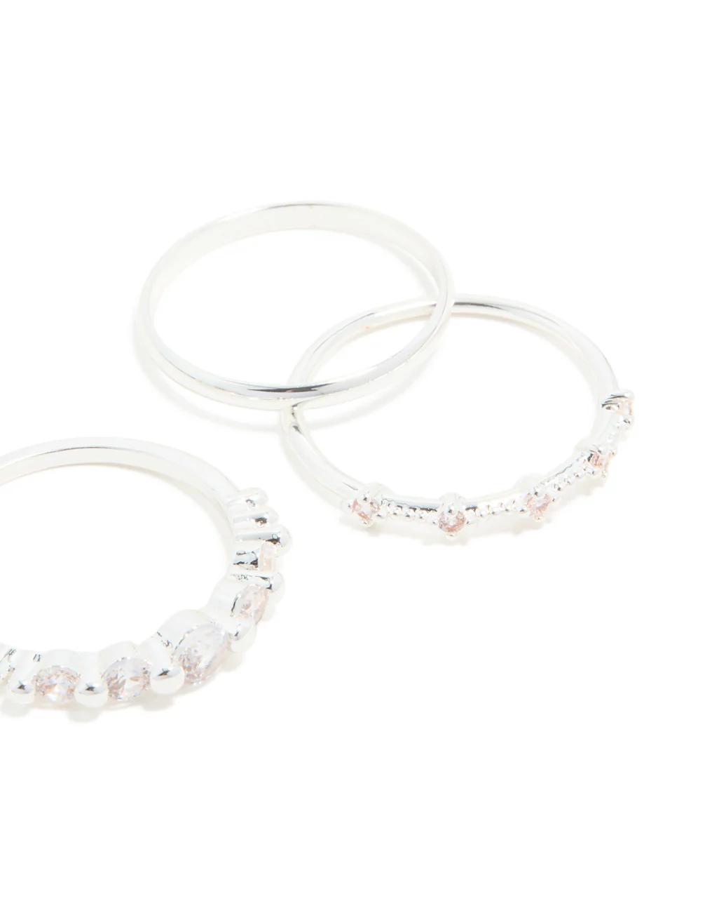 Silver Plated Dainty Cubic Zirconia Stacking Rings 5-Pack - Image 3