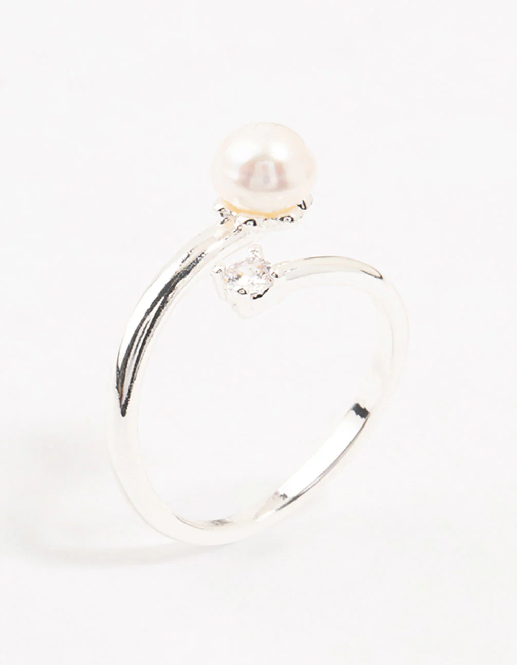 Silver Plated Dainty Cubic Zirconia Wrapped Ring - Image 2