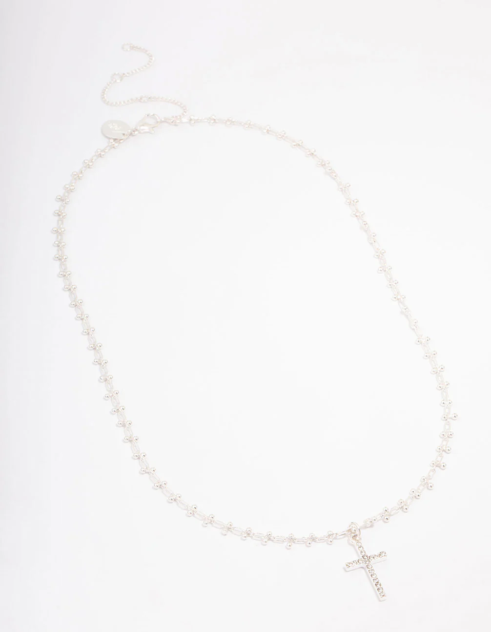 Silver Plated Diamante Cross Ball Link Pendant Necklace - Image 2