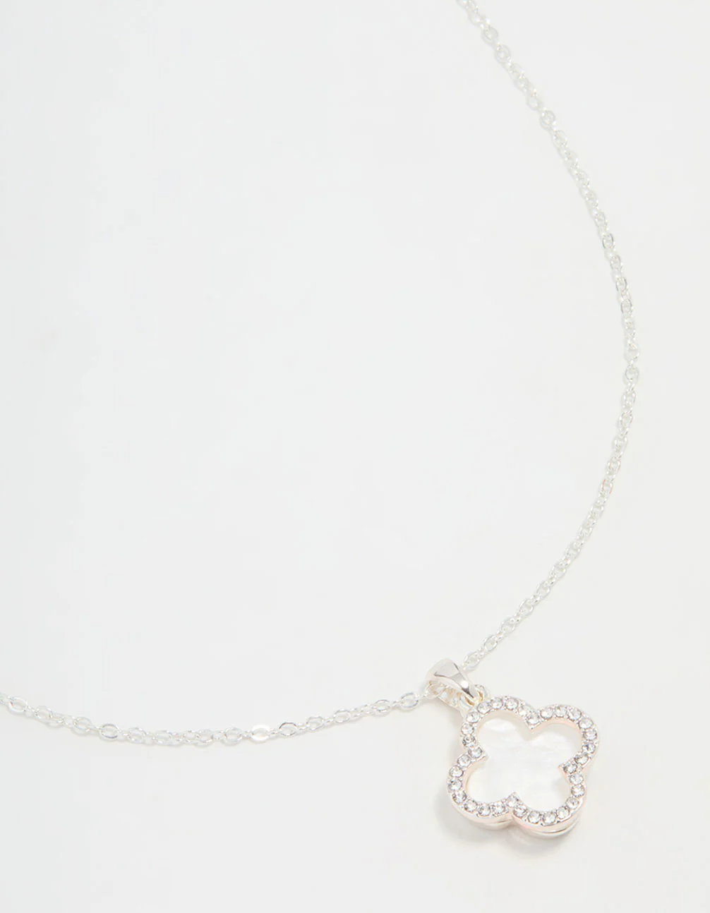 Silver Plated Diamante Outline Pendant Flower Necklace - Image 2