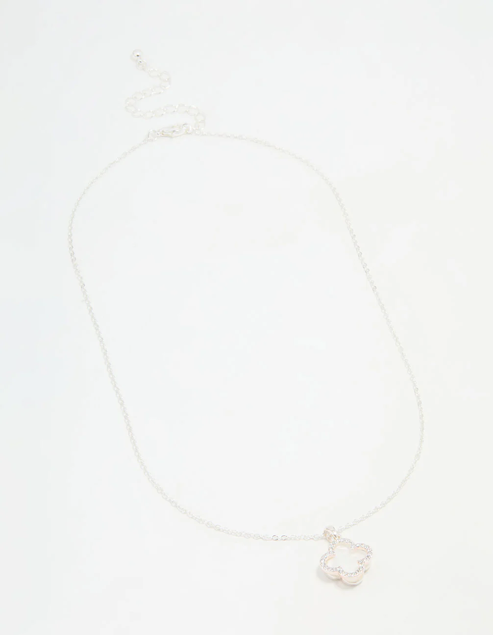 Silver Plated Diamante Outline Pendant Flower Necklace - Image 4