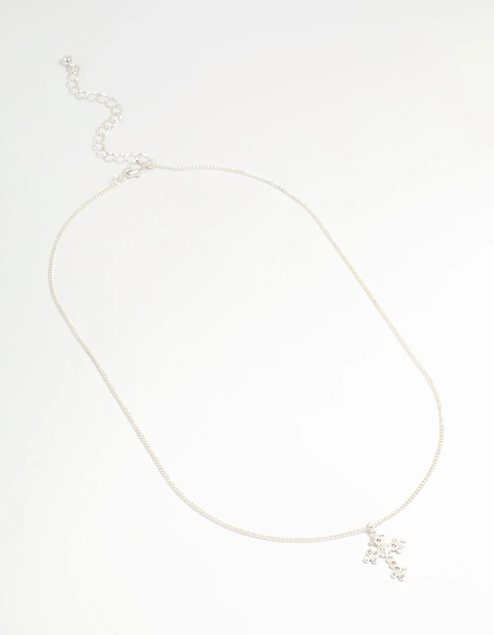 Silver Plated Diamante Rose Cross Pendant Necklace - Image 4
