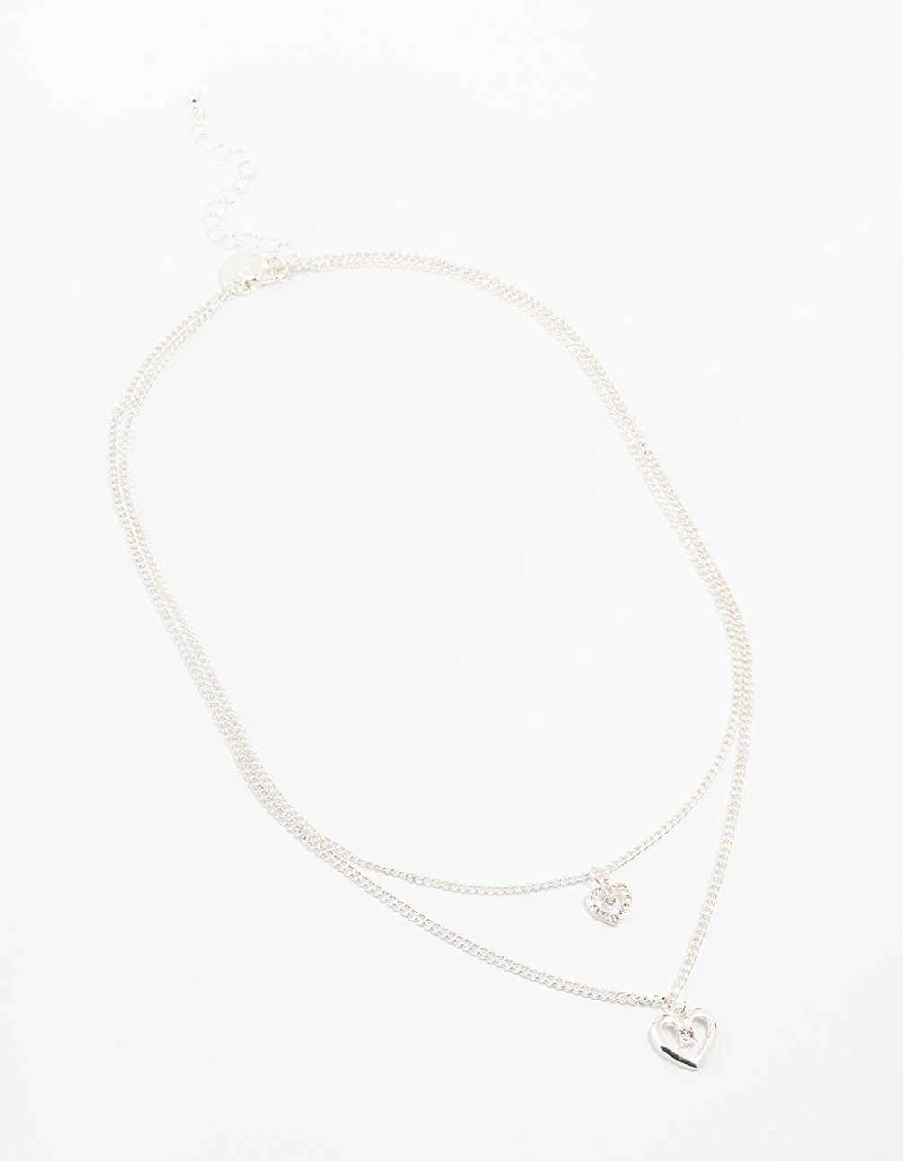 Silver Double Chain Heart Diamante Necklace - Image 4