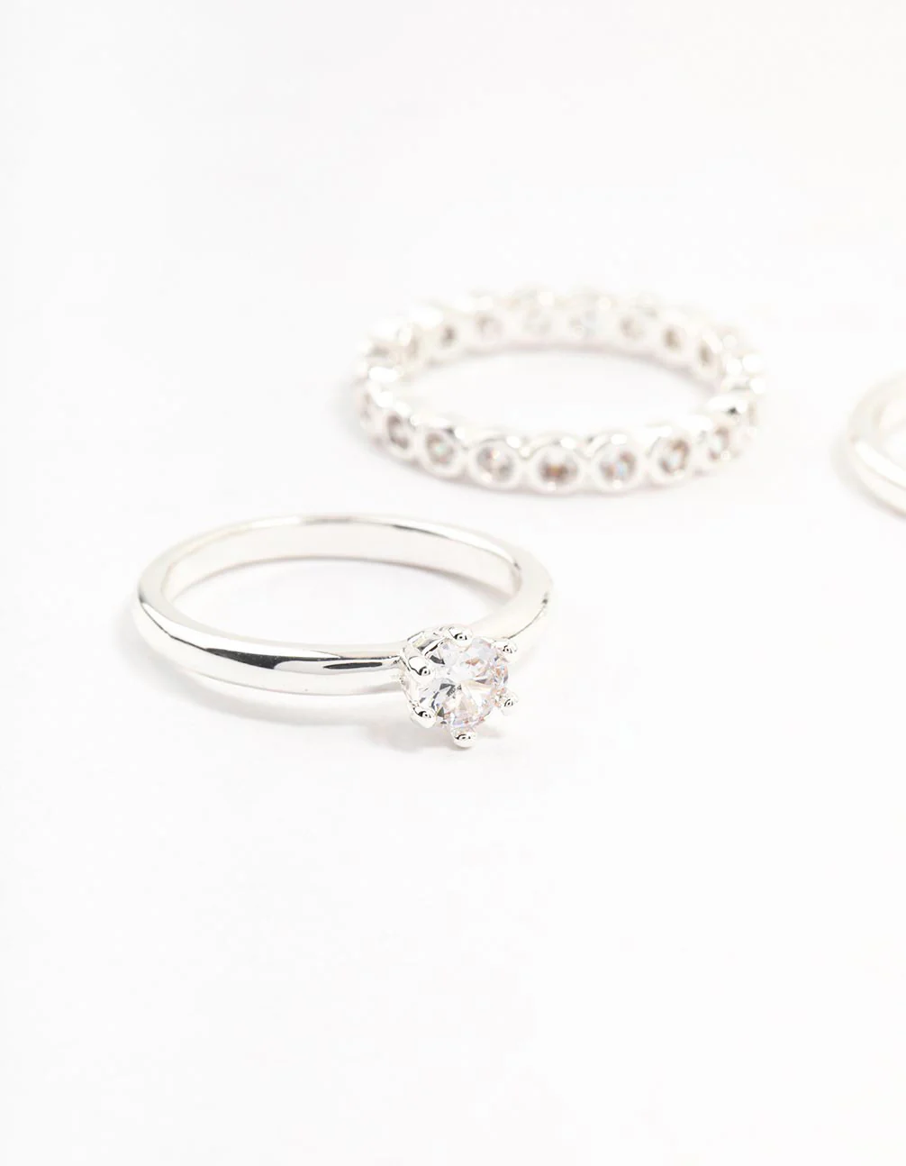 Silver Plated Fine Round Cubic Zirconia Stacking Rings 3-Pack - Image 2