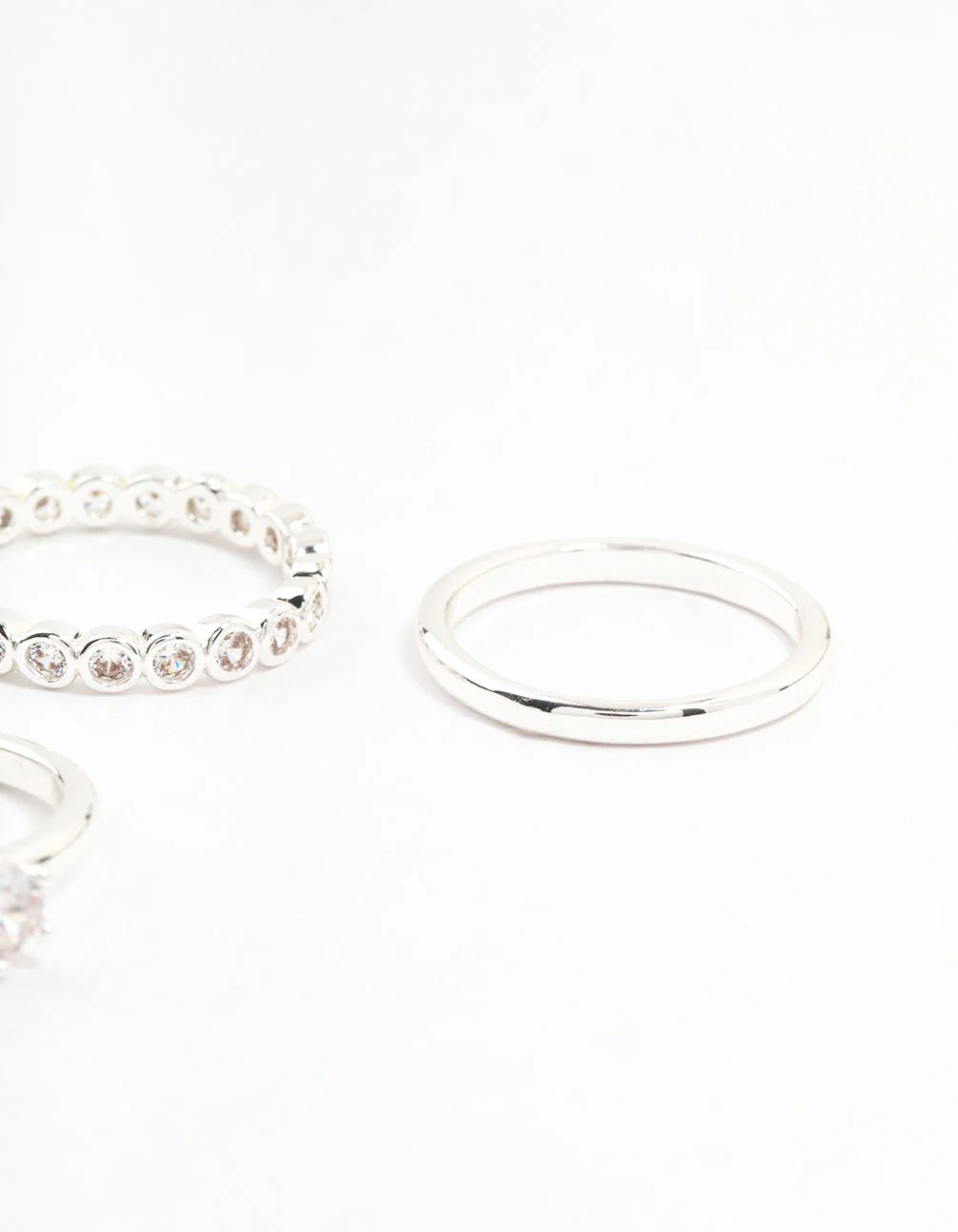 Silver Plated Fine Round Cubic Zirconia Stacking Rings 3-Pack - Image 3