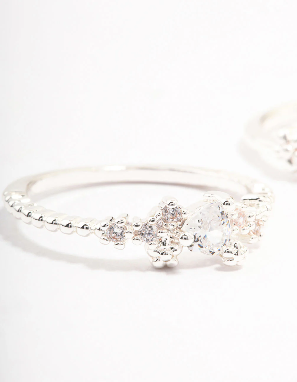 Silver Plated Floral Stone Stacking Rings - Image 2
