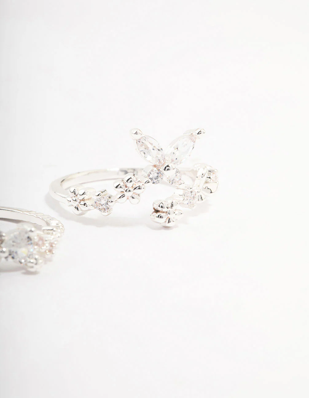 Silver Plated Floral Stone Stacking Rings - Image 3