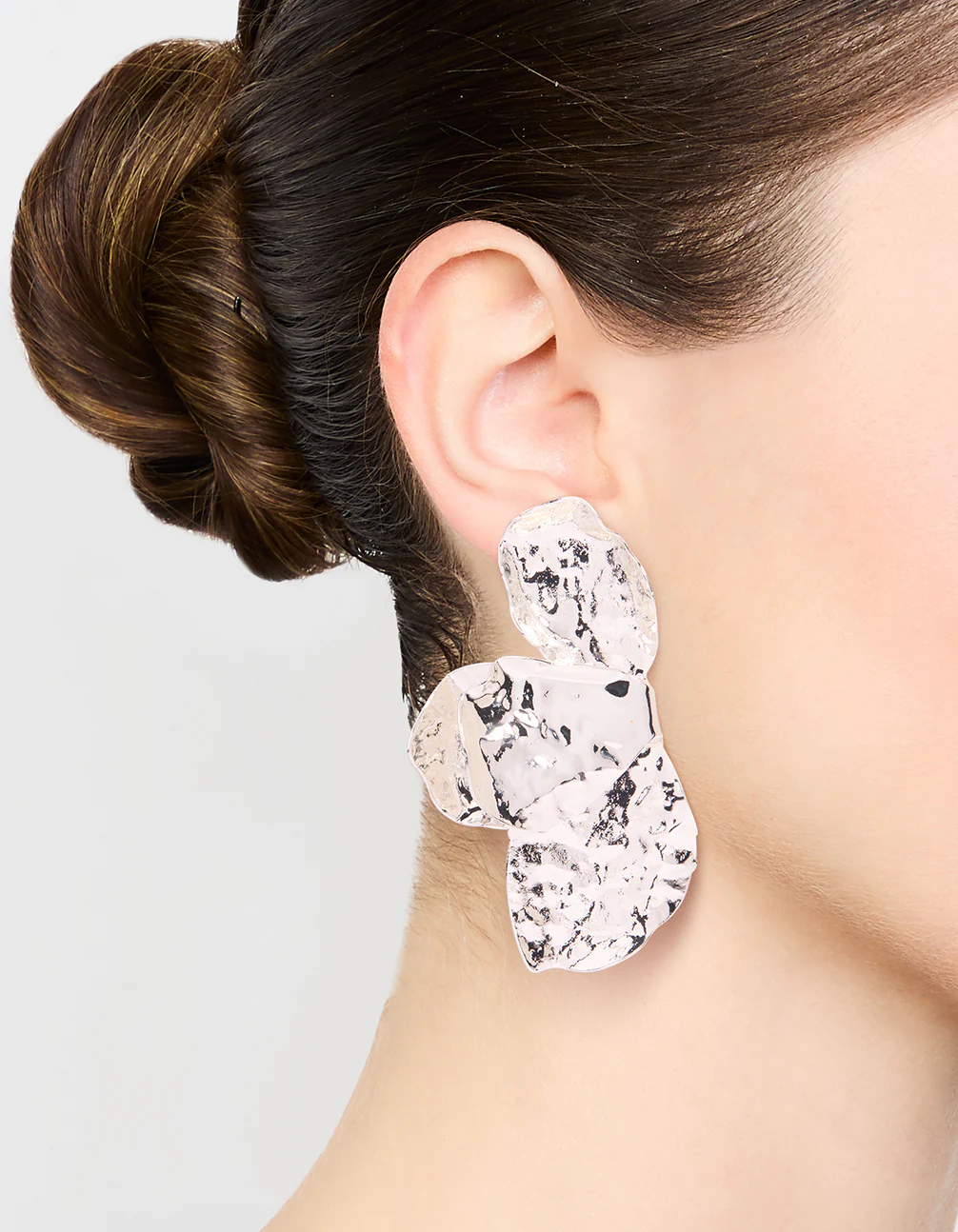 Silver Plated Half Flower Stud Earrings - Image 2