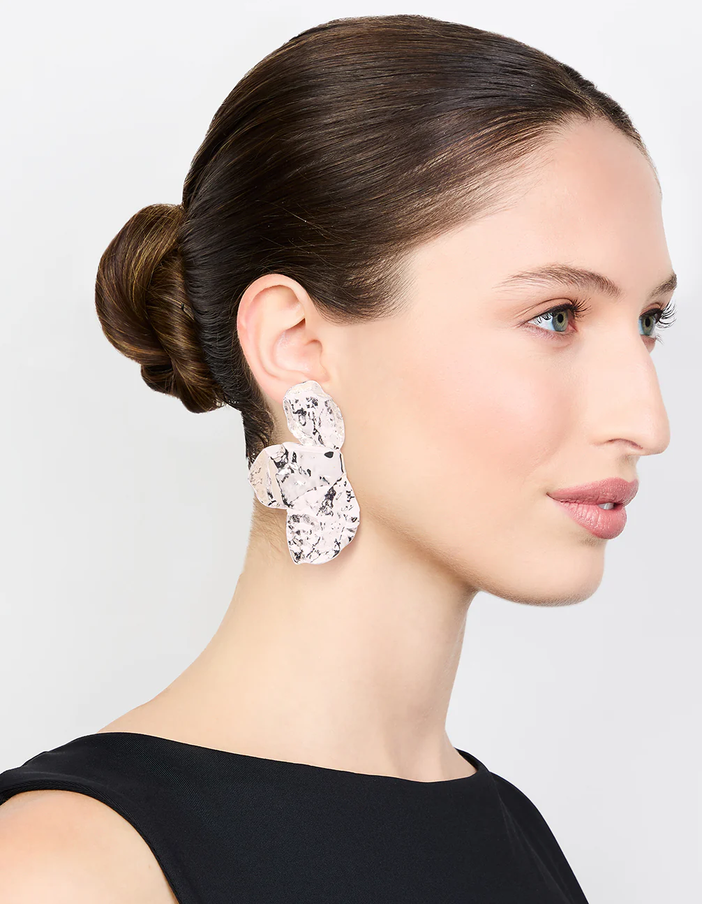 Silver Plated Half Flower Stud Earrings - Image 3