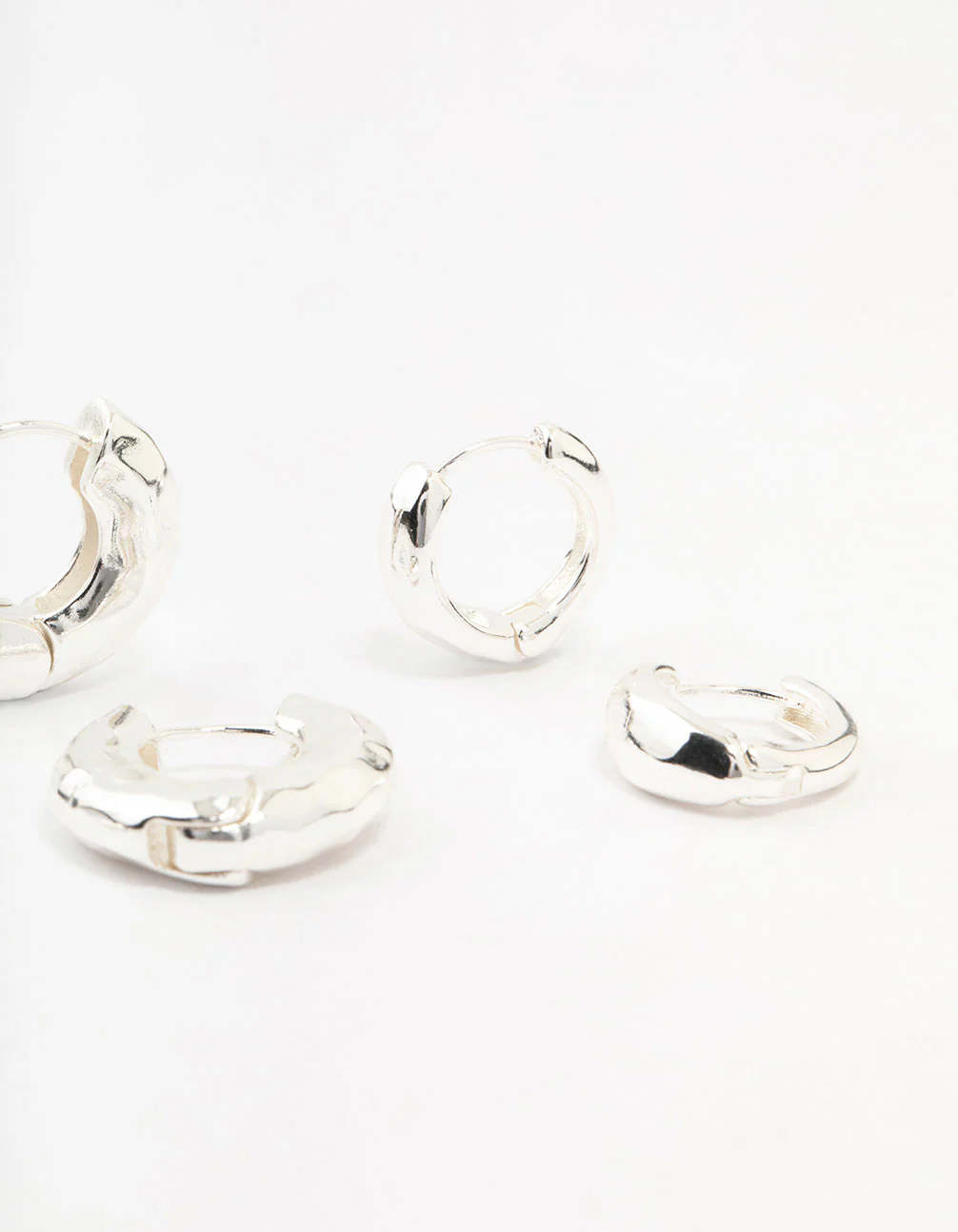 Silver Plated Brass  Hammered Graduating Hoop Earrings 3-Pack - Image 3