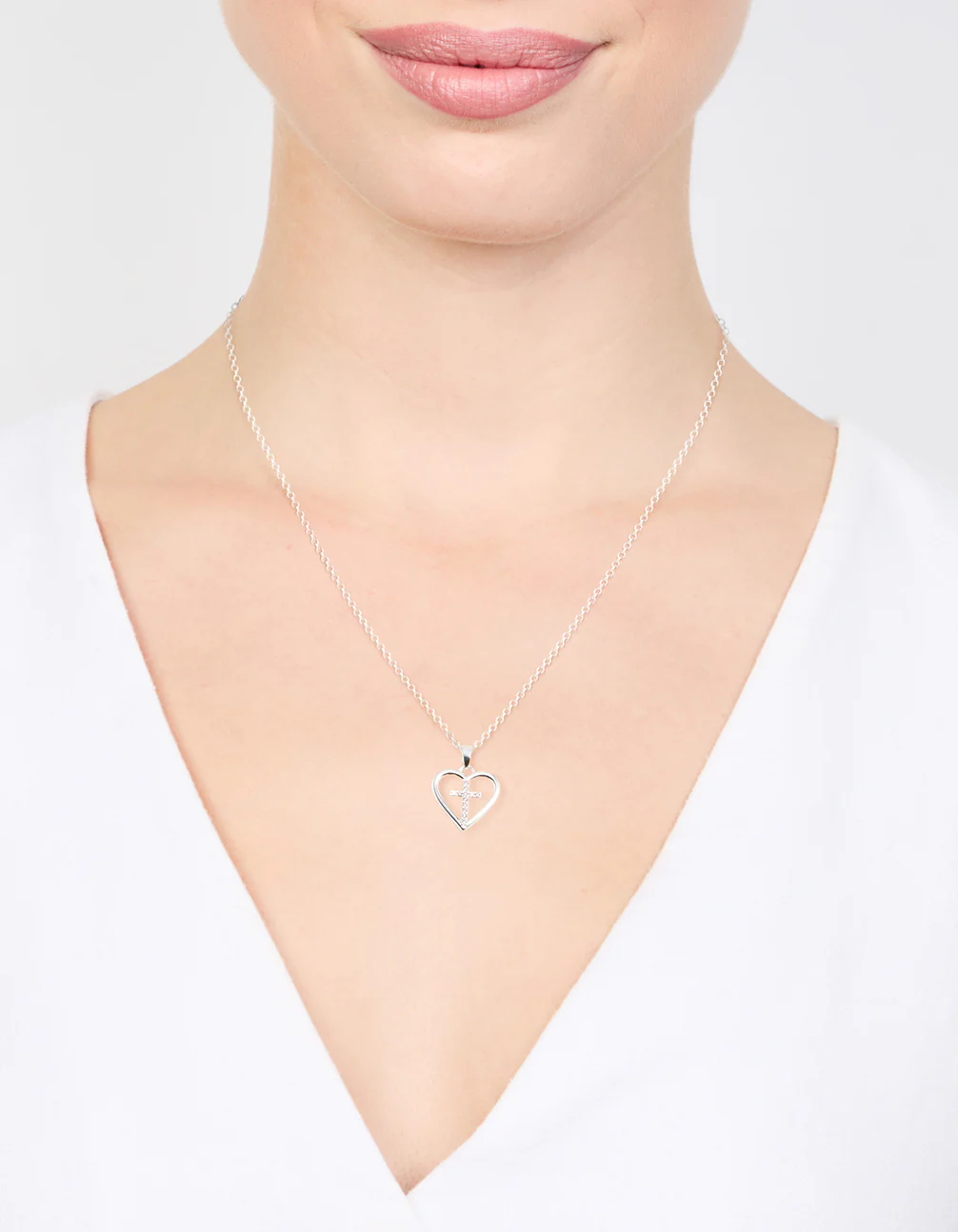 Silver Plated Heart & Cross Pendant Necklace - Image 2