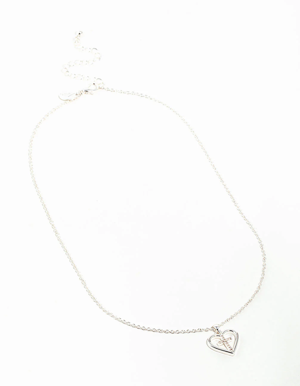 Silver Plated Heart & Cross Pendant Necklace - Image 4