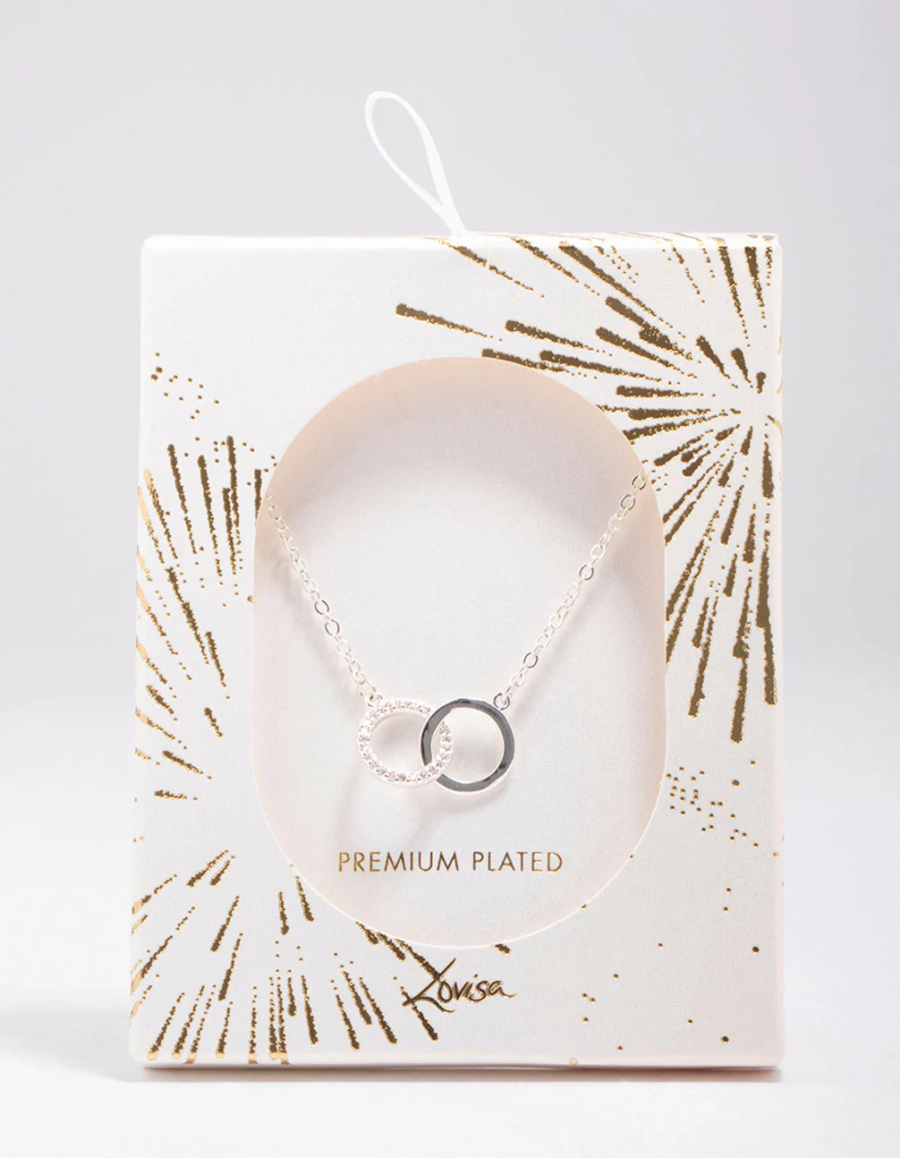 Silver Plated Interlocking Rings Cubic Zirconia Pendant Necklace - Image 2