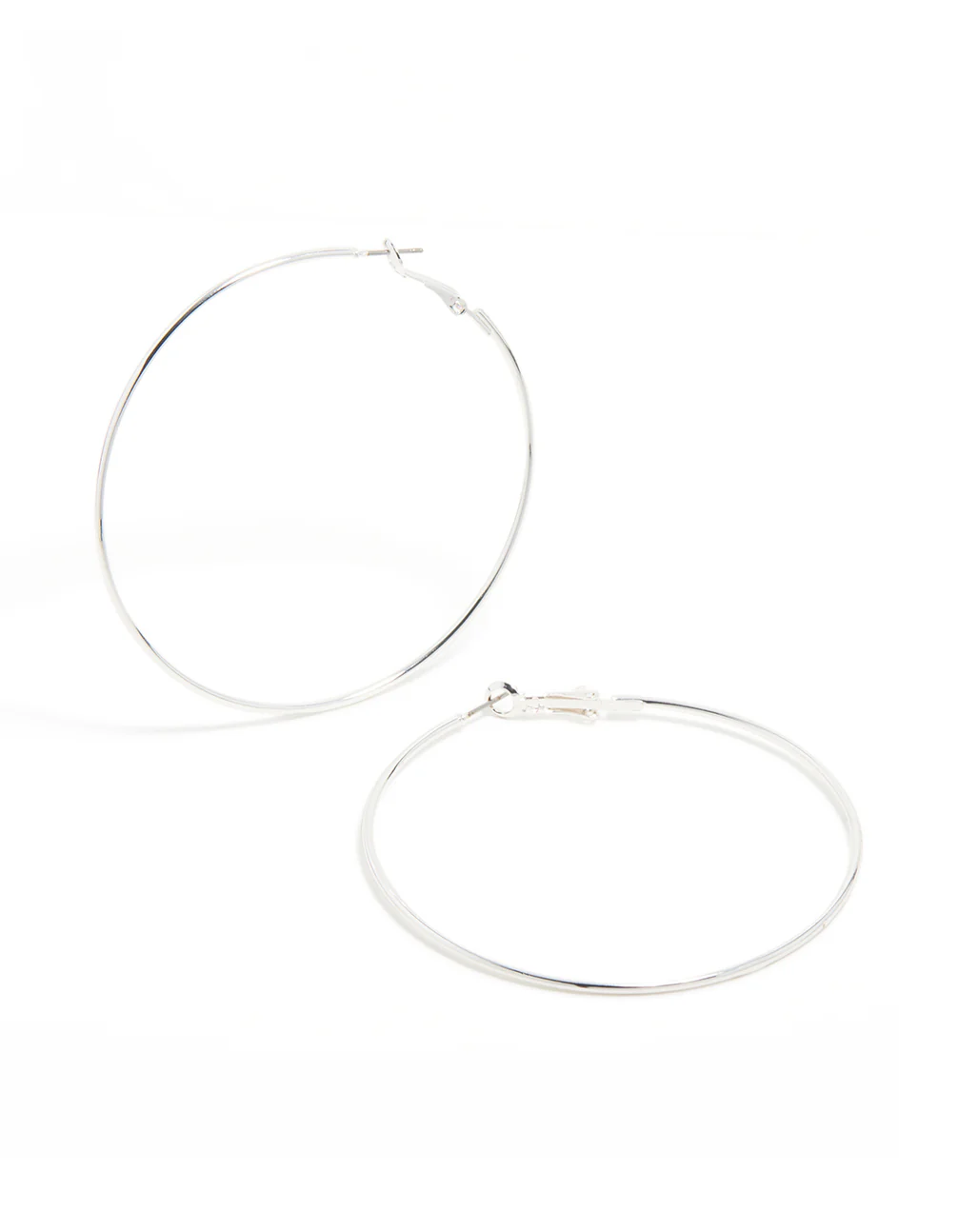 Silver Plated Large Thin Hoop Earrings - Image 2