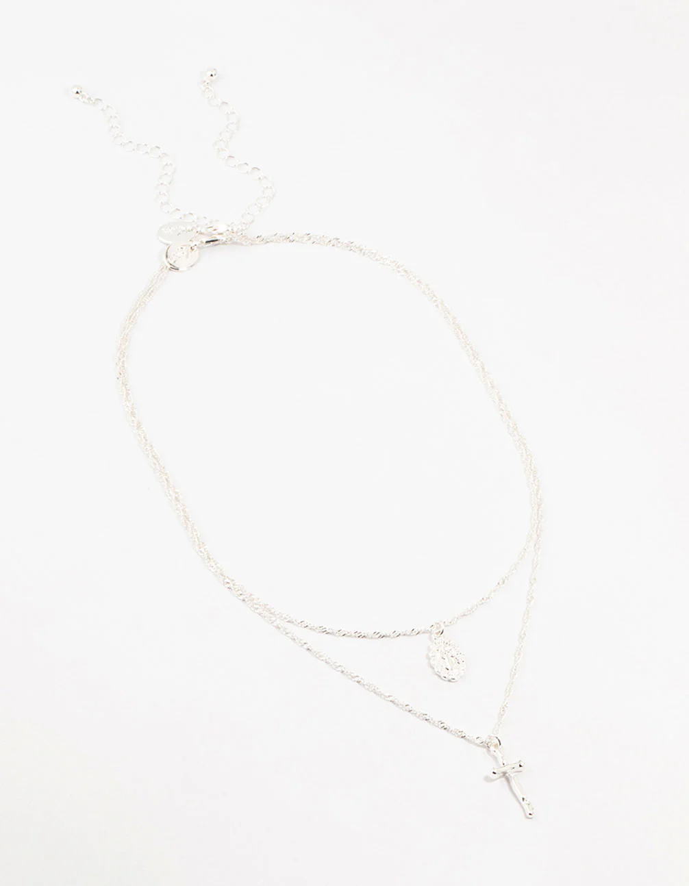 Silver Plated Mary Hammered Cross Necklaces 2-Pack - Image 2