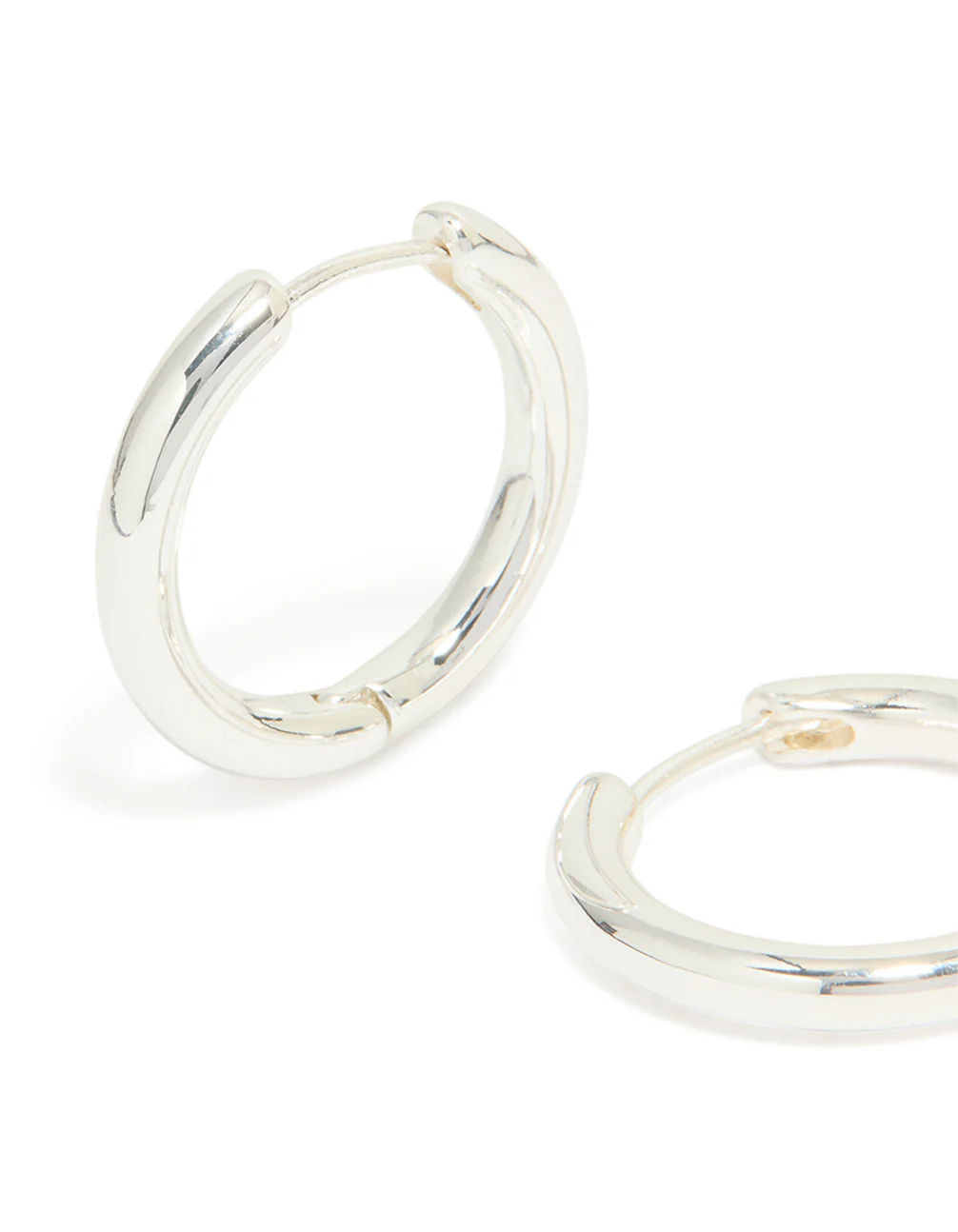 Silver Plated Medium Thick Hoop Earrings - Image 3