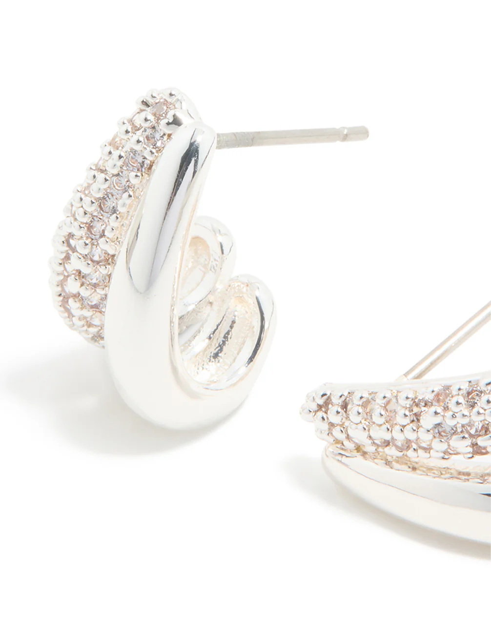 Silver Plated Mini Cubic Zirconia Double Hoop Earrings - Image 2