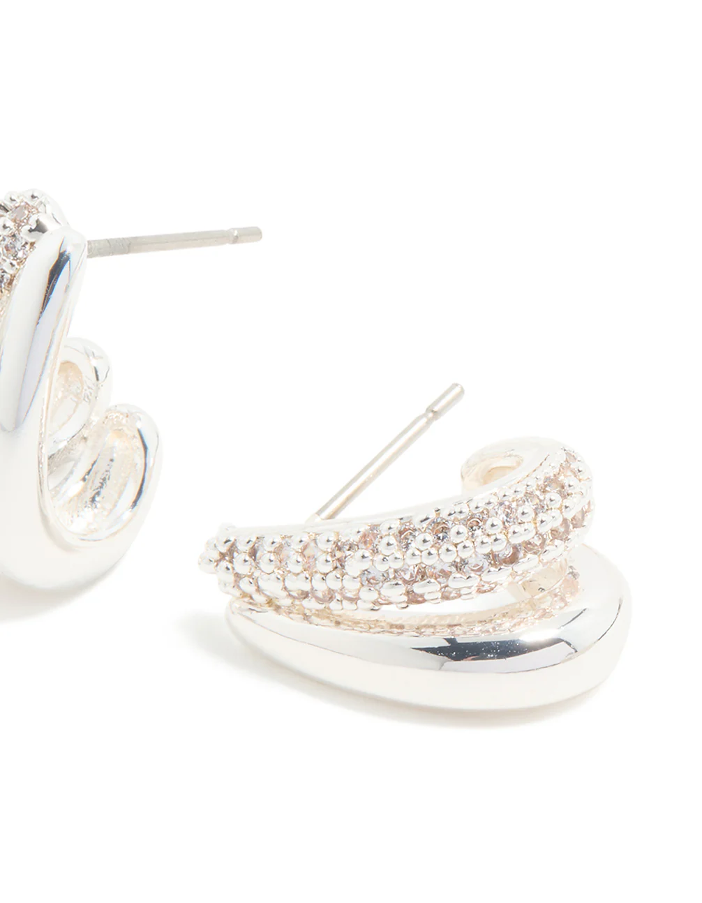 Silver Plated Mini Cubic Zirconia Double Hoop Earrings - Image 3