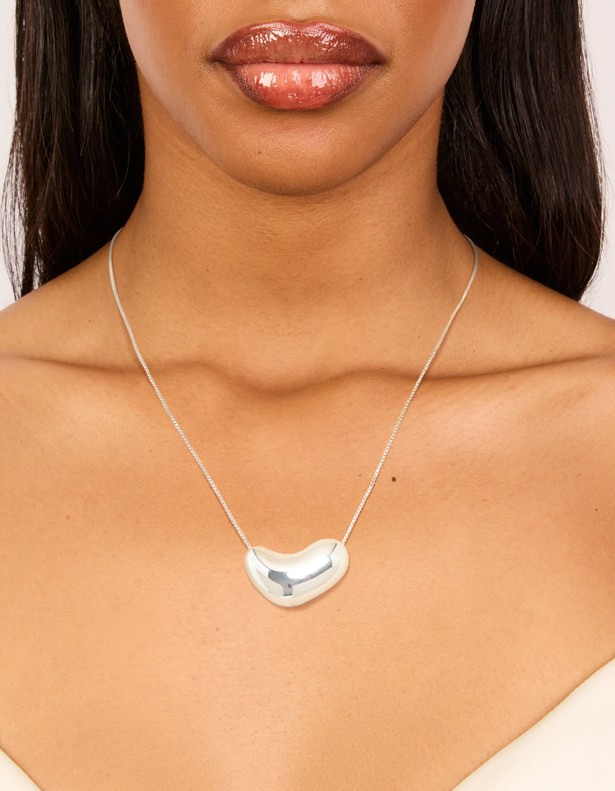 Silver Plated Molten Pebble Pendant Necklace - Image 2