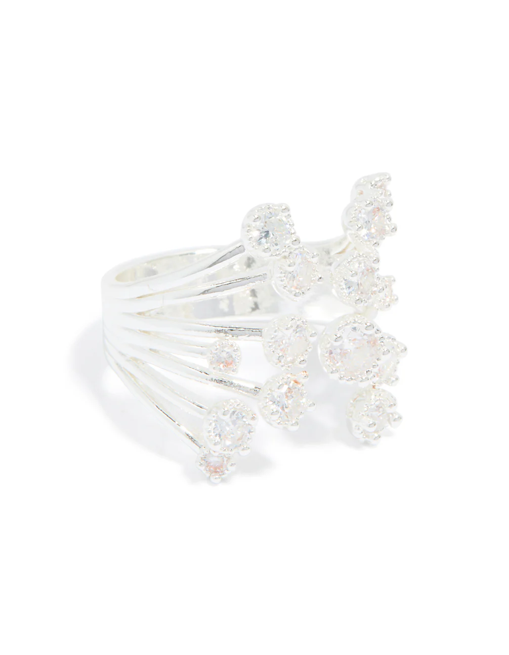 Silver Plated Multi Cubic Zirconia Open Layered Ring - Image 2