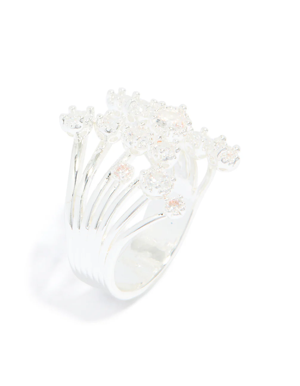 Silver Plated Multi Cubic Zirconia Open Layered Ring - Image 4