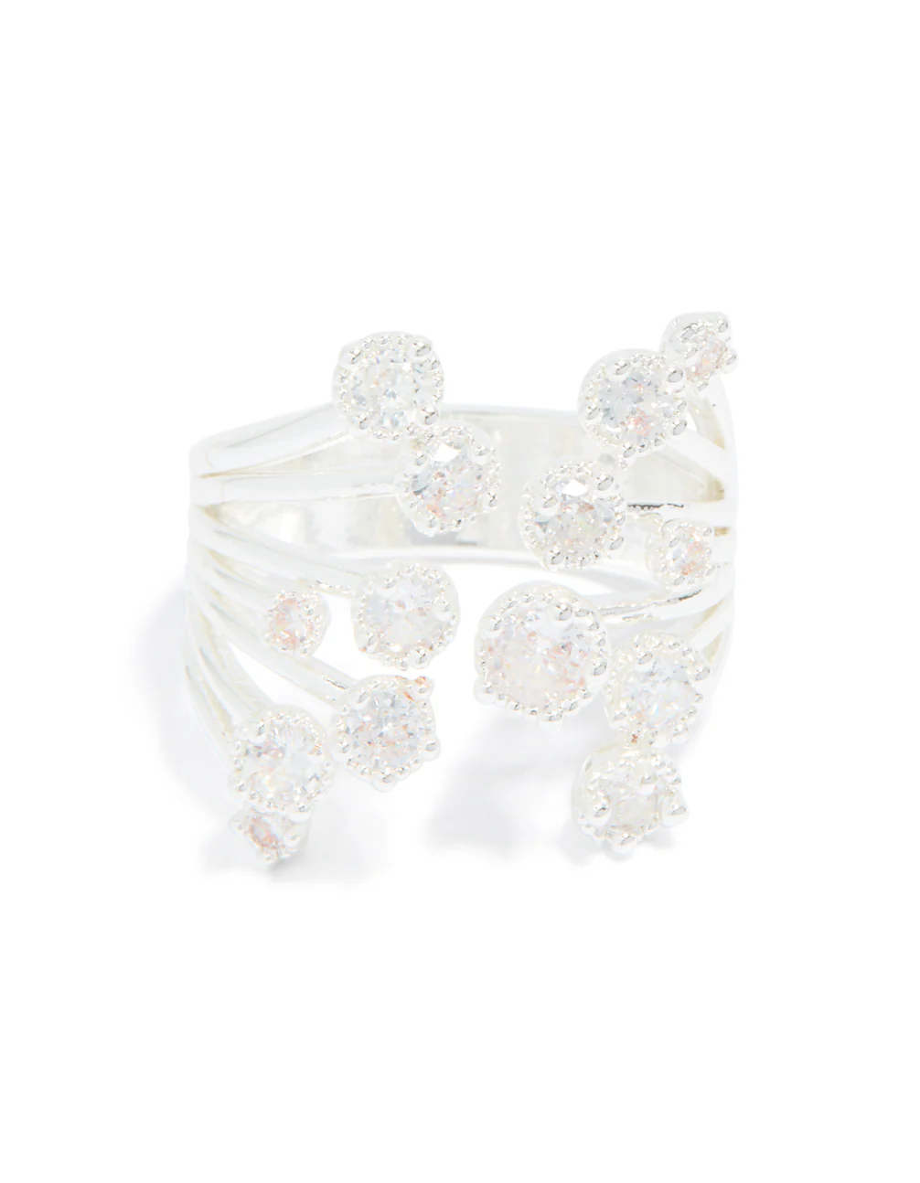Silver Plated Multi Cubic Zirconia Open Layered Ring - Image 5