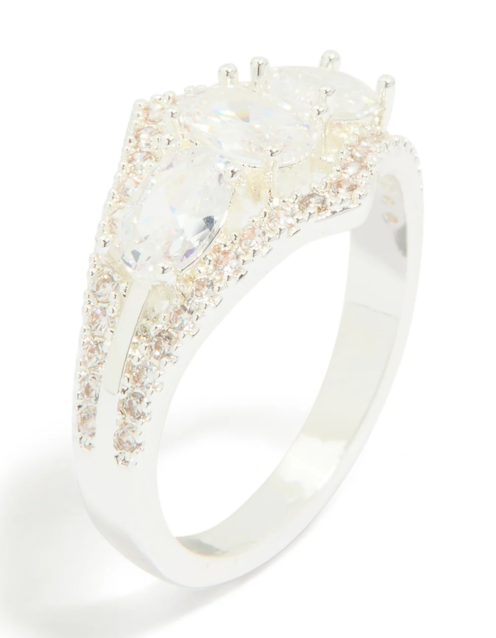 Silver Plated Multi-Shaped Cubic Zirconia 3-Stone Ring - Image 4
