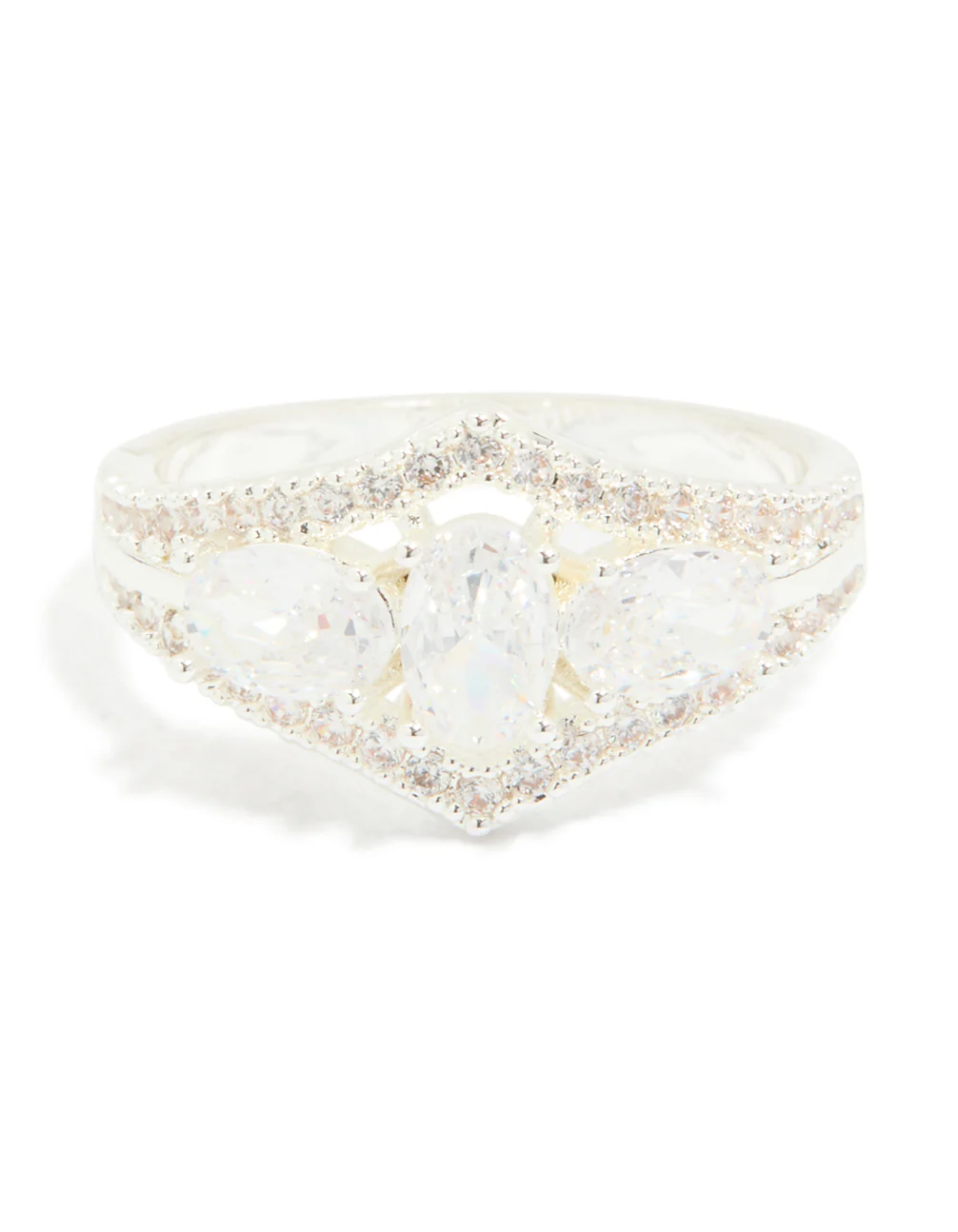 Silver Plated Multi-Shaped Cubic Zirconia 3-Stone Ring - Image 5