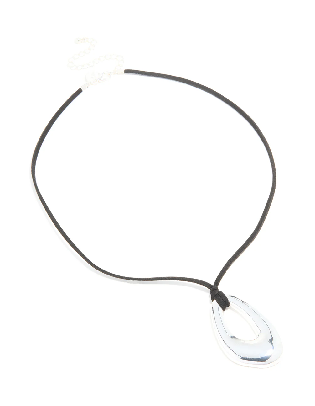 Silver Plated Open Oval Pendant Long Cord Necklace - Image 4