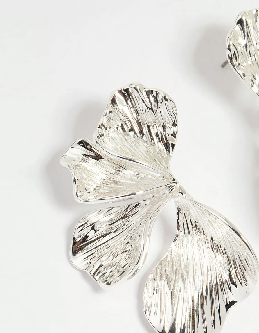 Silver Plated Organic Petal Stud Earrings - Image 4