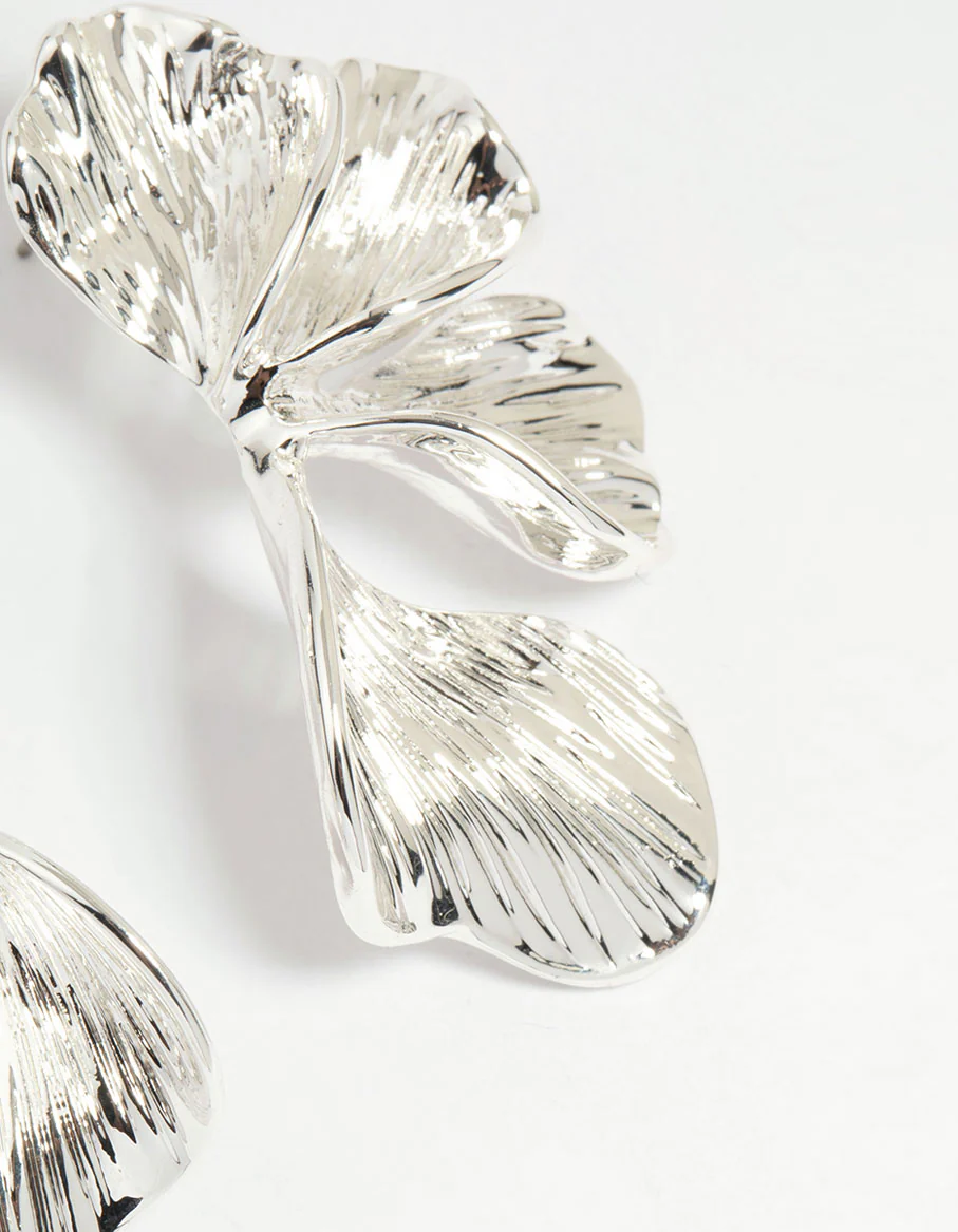 Silver Plated Organic Petal Stud Earrings - Image 5