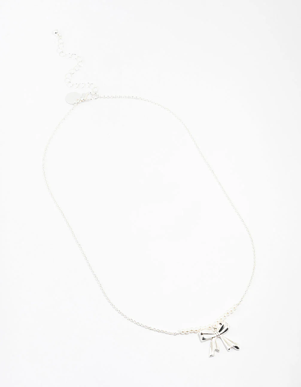 Silver Pearl Bow Necklace - Image 2