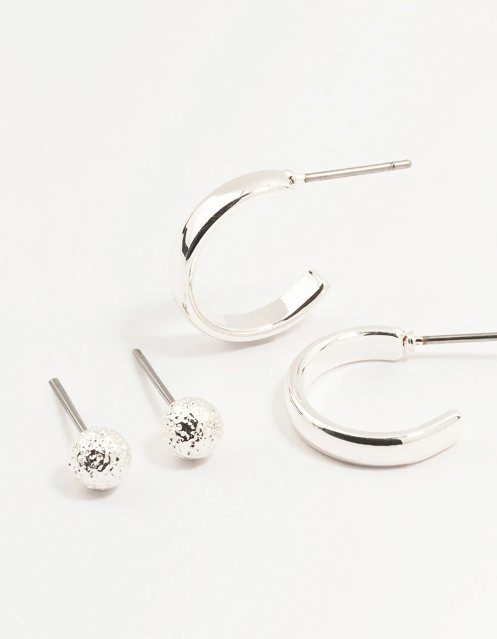 Silver Pearl Stud & Hoop Earrings 3-Pack - Image 2
