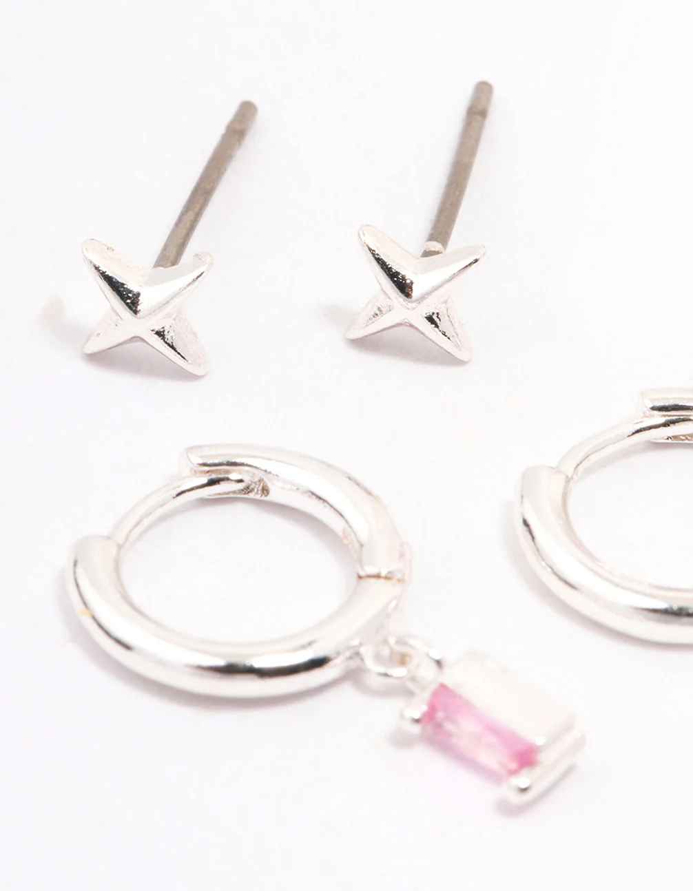 Silver Plated Pink Baguette Earring 3-Pack - Image 2