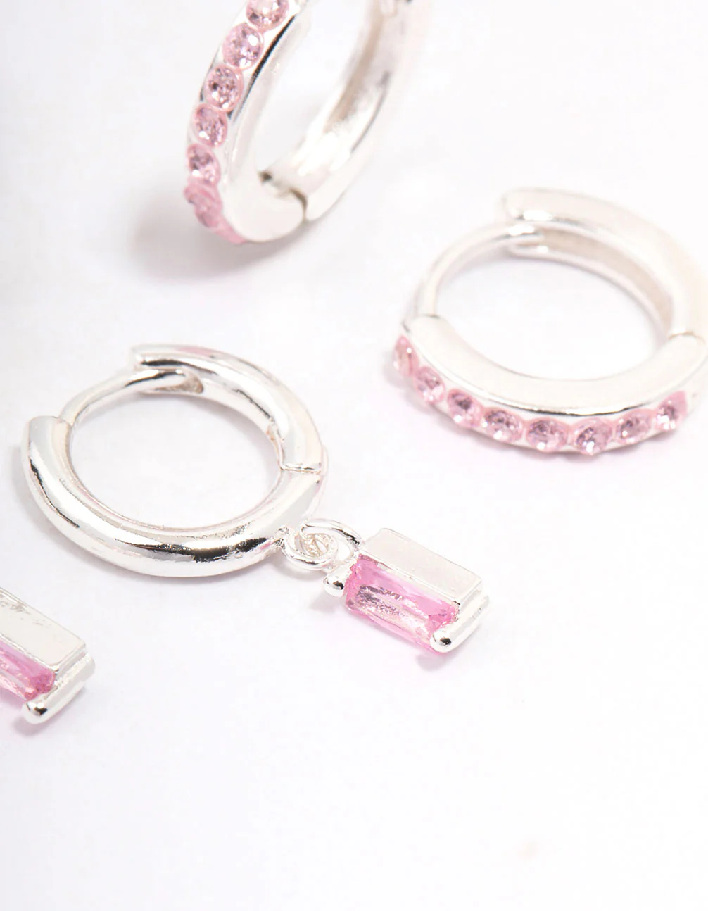 Silver Plated Pink Baguette Earring 3-Pack - Image 3