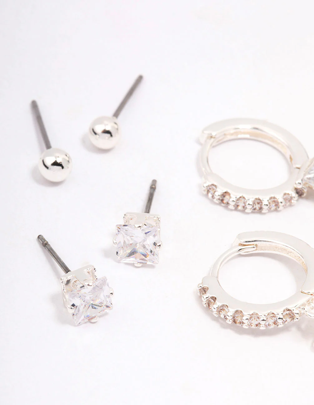 Silver Plated Princess Huggie Hoop Earring 4-Pack - Image 2