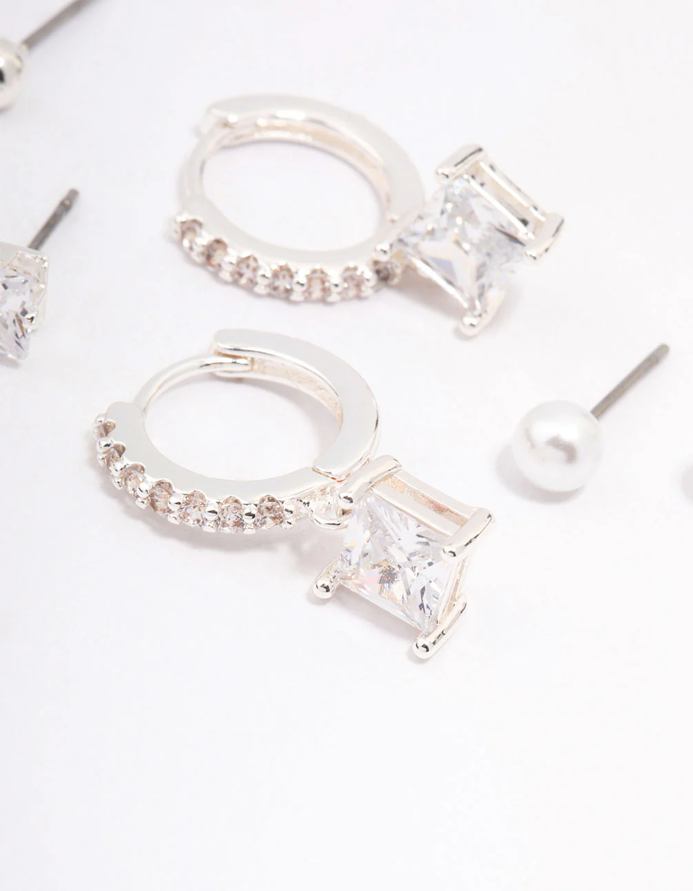 Silver Plated Princess Huggie Hoop Earring 4-Pack - Image 3