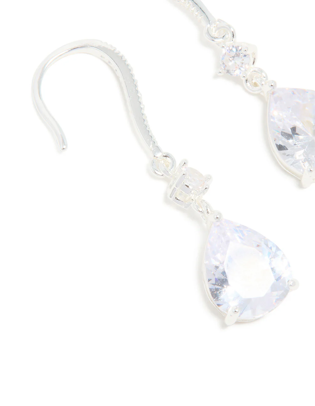 Silver Plated Radiant Cubic Zirconia Hook Earrings - Image 2