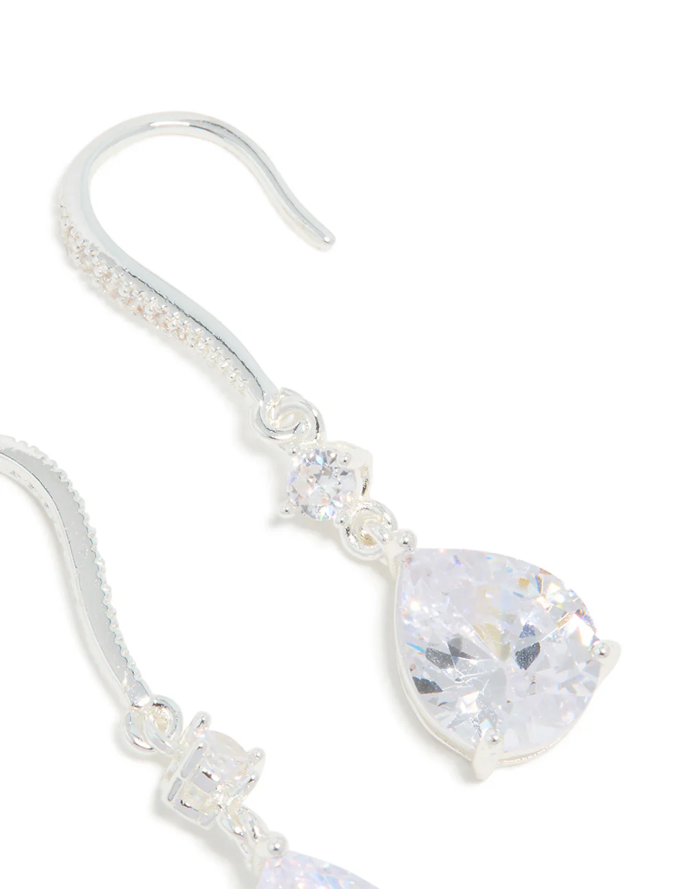 Silver Plated Radiant Cubic Zirconia Hook Earrings - Image 3