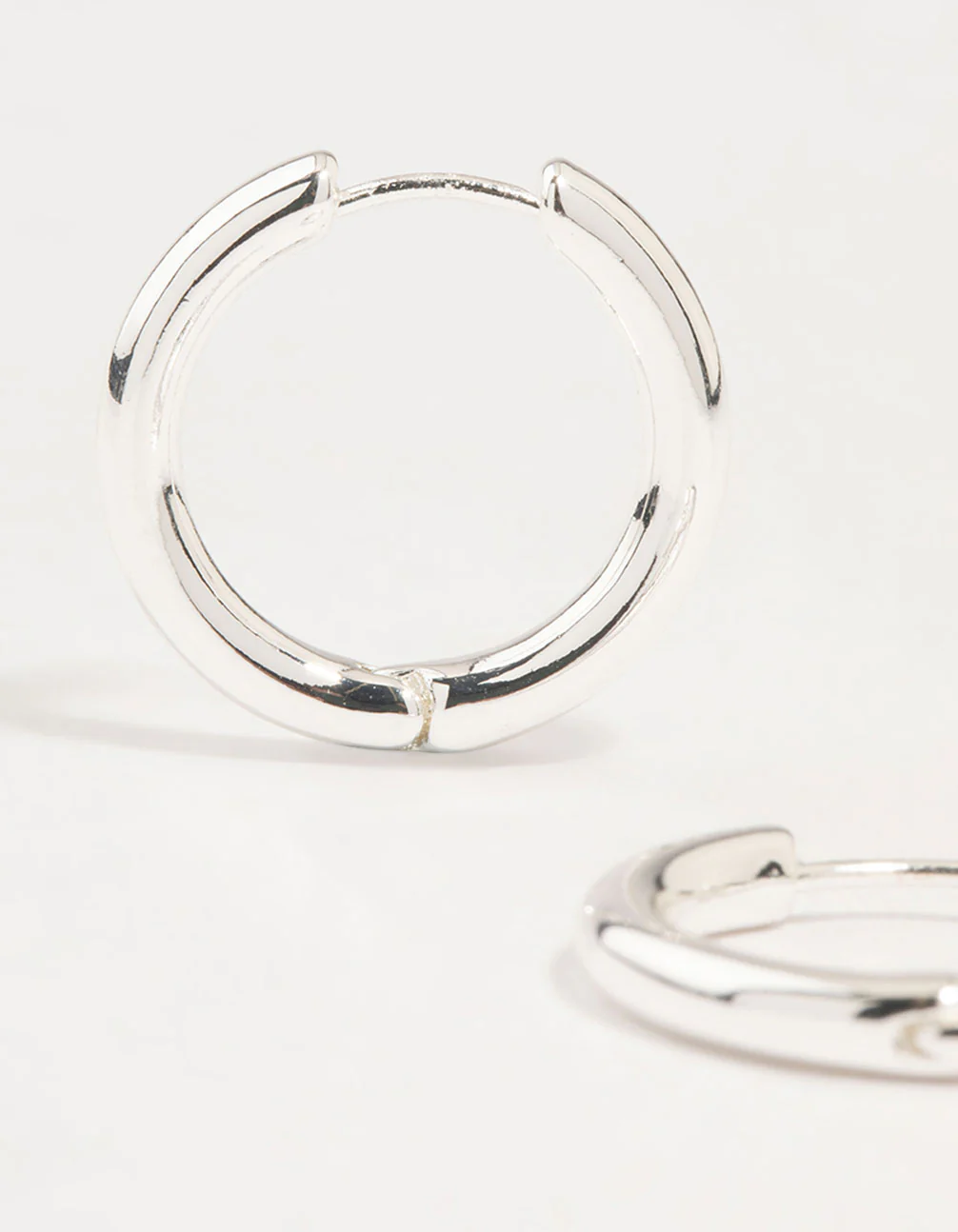 Silver Round Medium Huggie Earrings - Image 2
