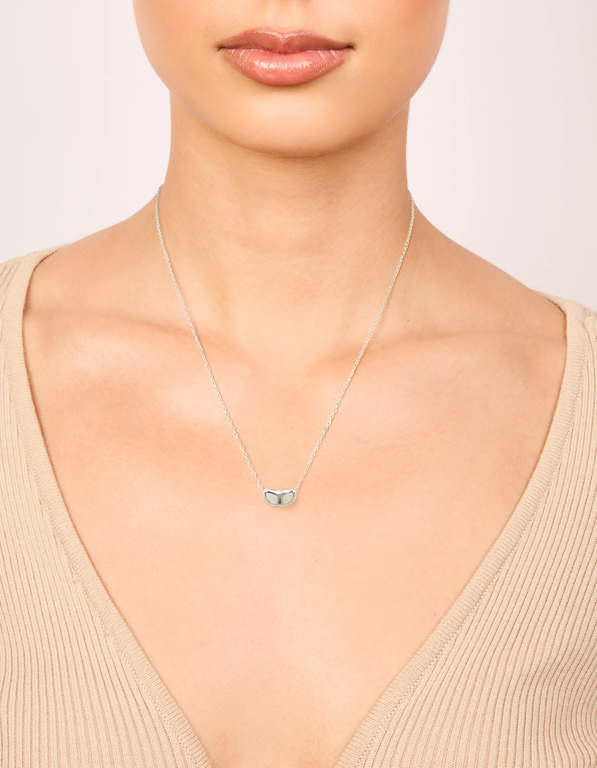 Silver Plated Small Pebble Pendant Necklace - Image 2