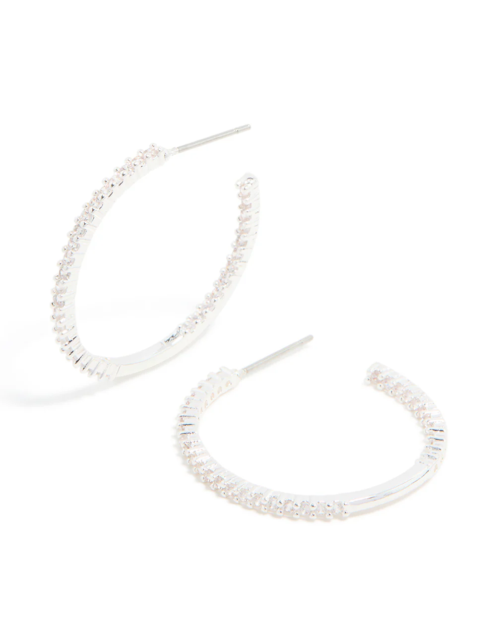 Silver Plated Thin Cubic Zirconia Hoop Earrings