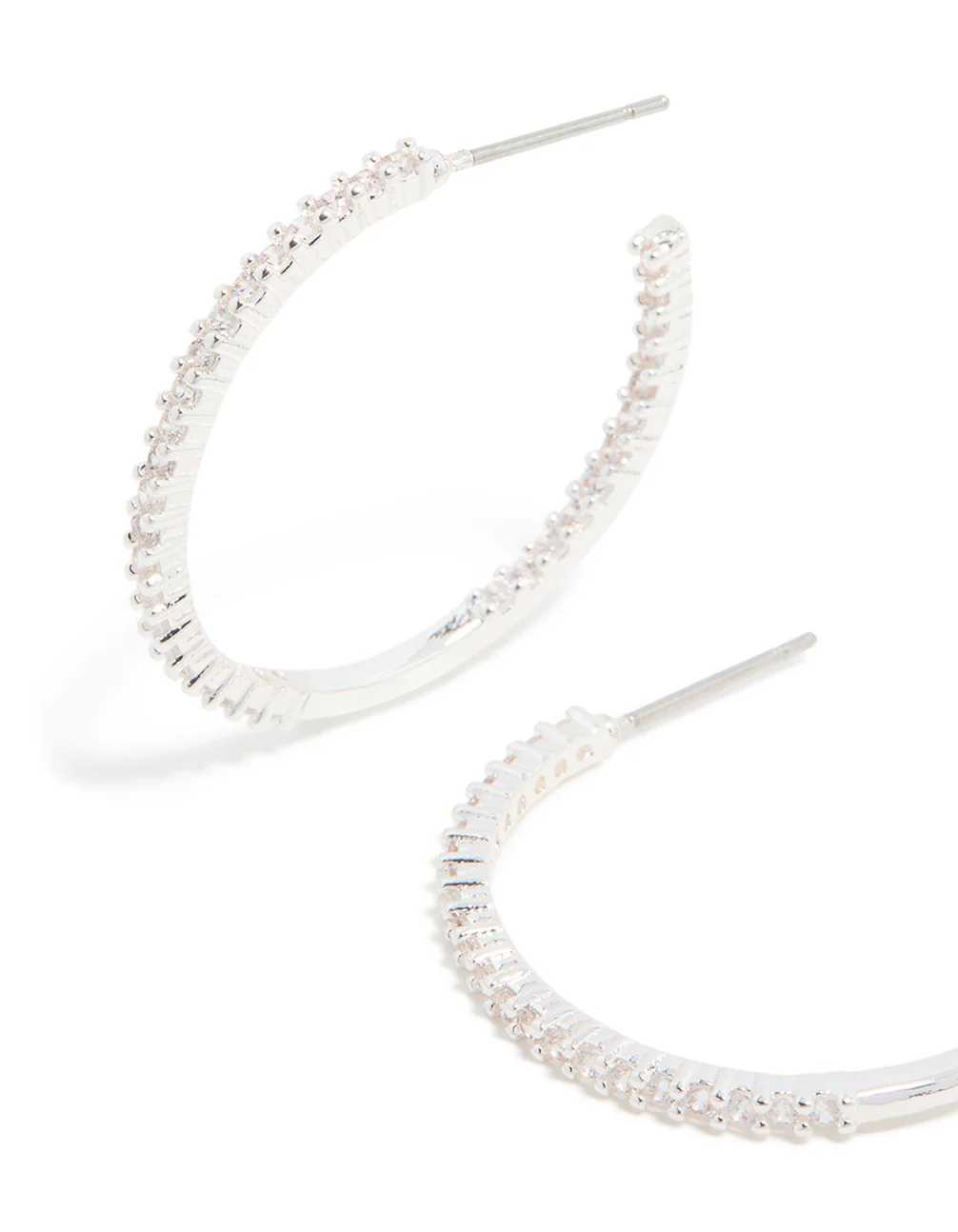 Silver Plated Thin Cubic Zirconia Hoop Earrings - Image 2