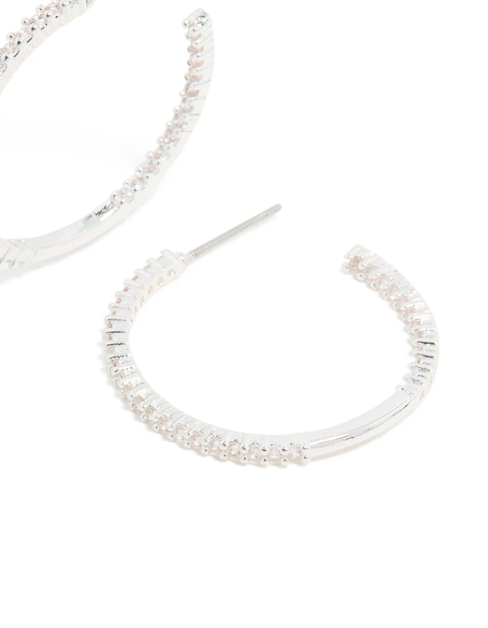 Silver Plated Thin Cubic Zirconia Hoop Earrings - Image 3